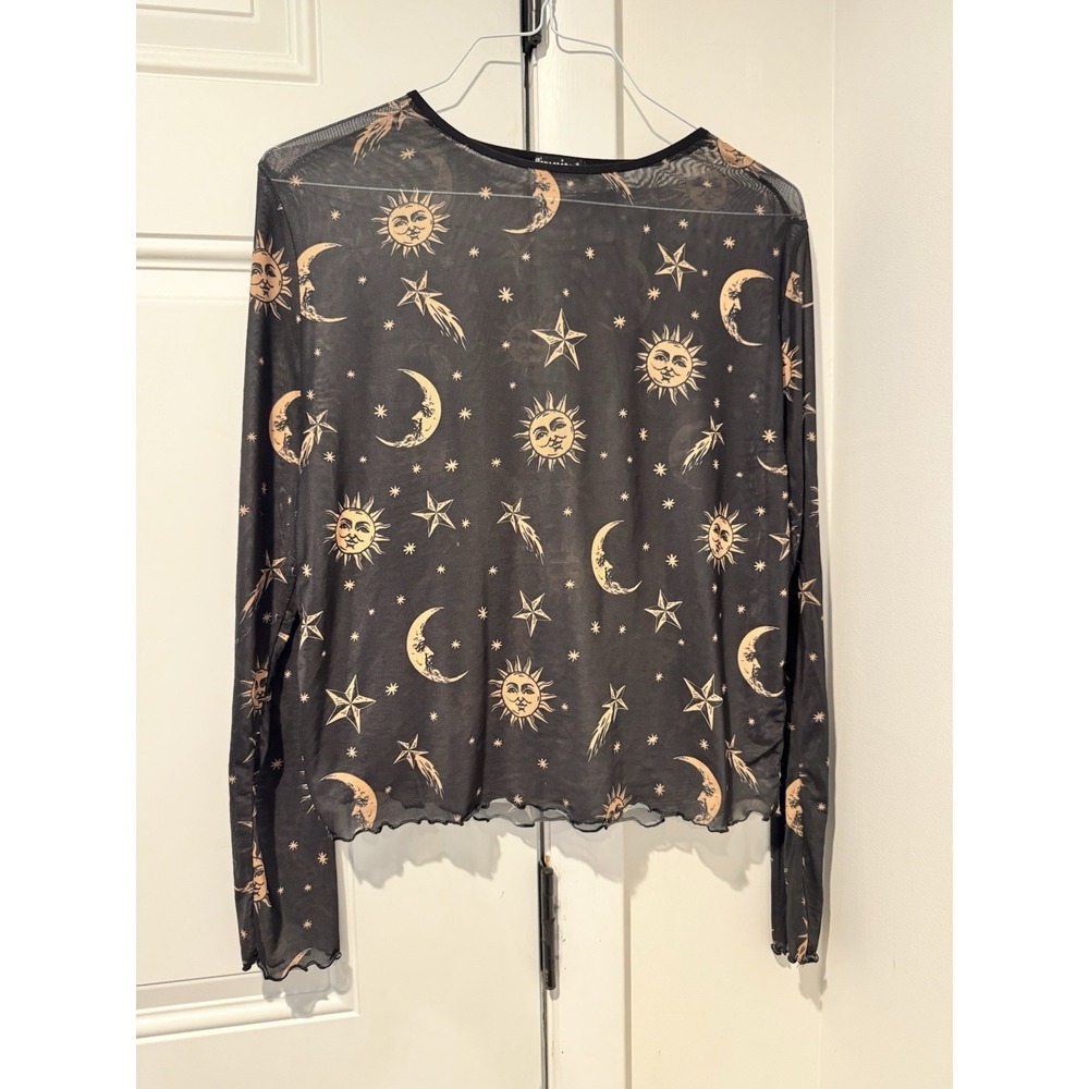 Vintage Horoscopez Celestial Sheer Women's Crop Shirt S Sun Moon Y2K Whimsigoth